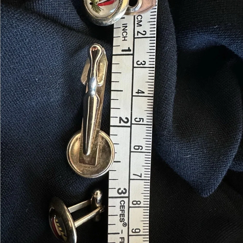 Vintage fly fishing Silver and Multicolor Cufflink and tie clip set